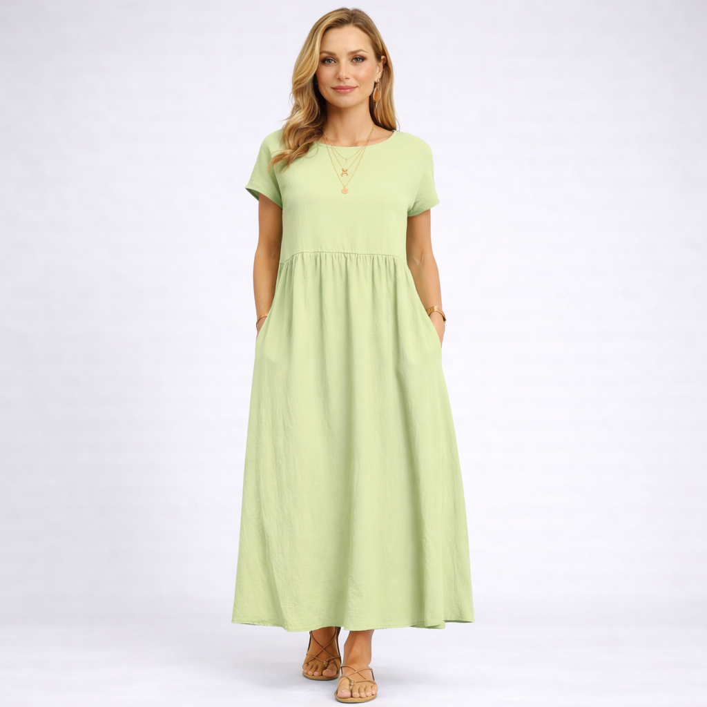 Elvina - Minimalist Cream Maxi Dress with Pockets