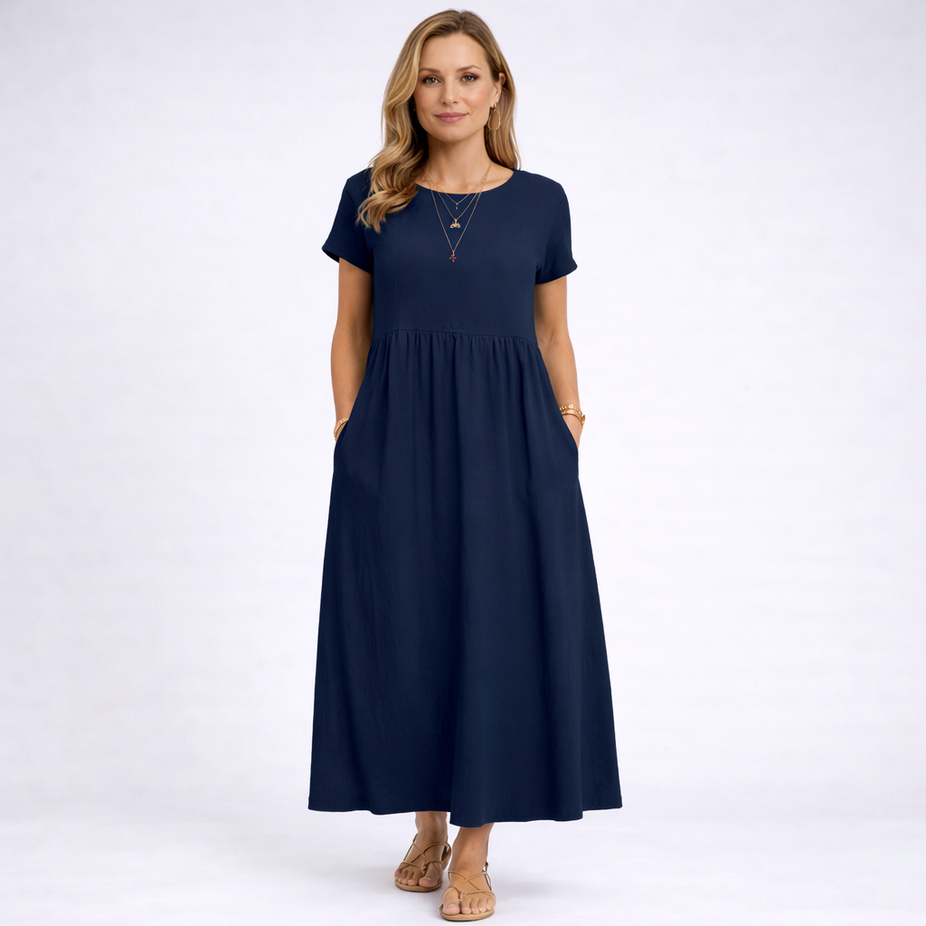 Elvina - Minimalist Cream Maxi Dress with Pockets