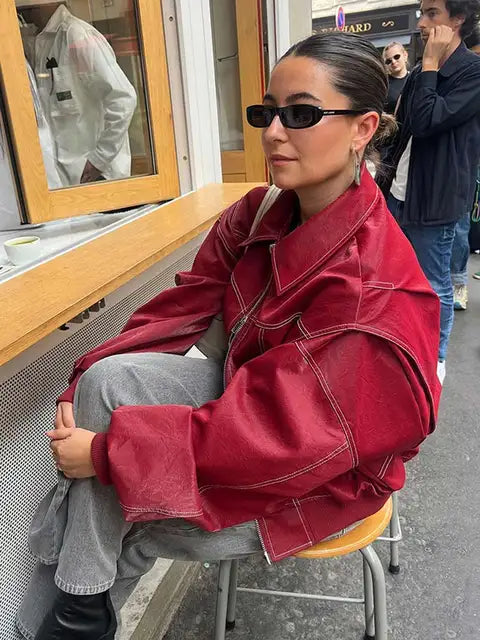 Rovienne - Rote Vintage Damen Lederjacke