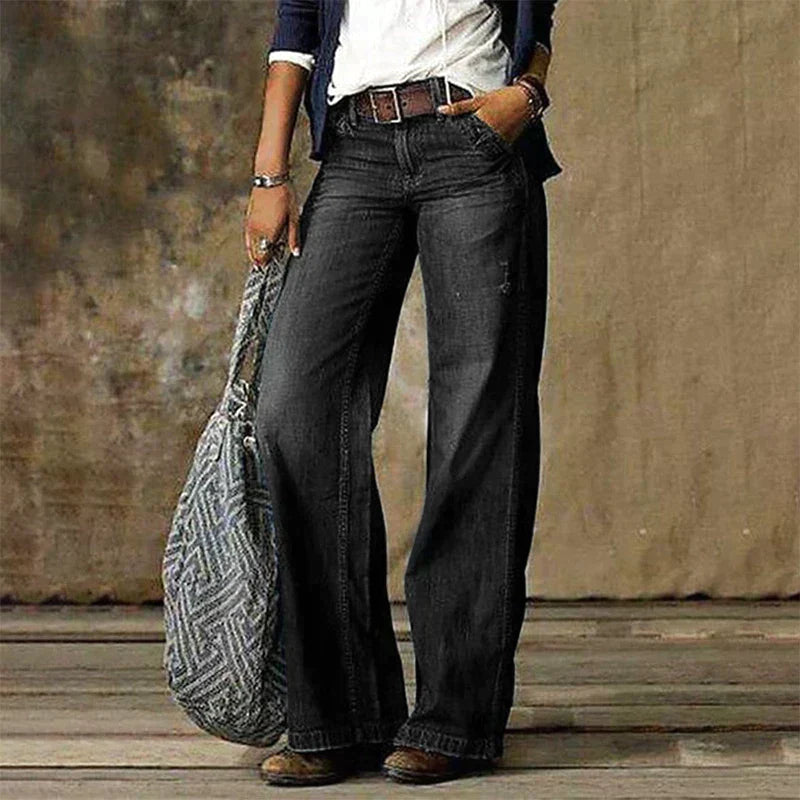 Vaqueros para mujer - Pantalones de mezclilla de tiro alto y pierna ancha