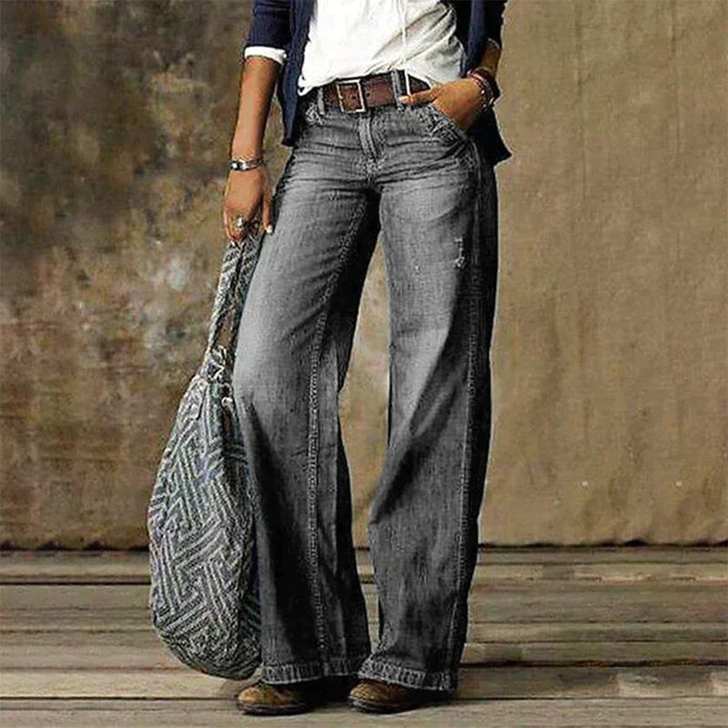 Vaqueros para mujer - Pantalones de mezclilla de tiro alto y pierna ancha