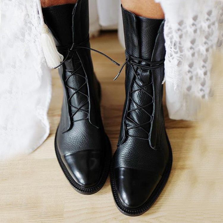 Velynn – Women Lace Up Leather Ankle Boots