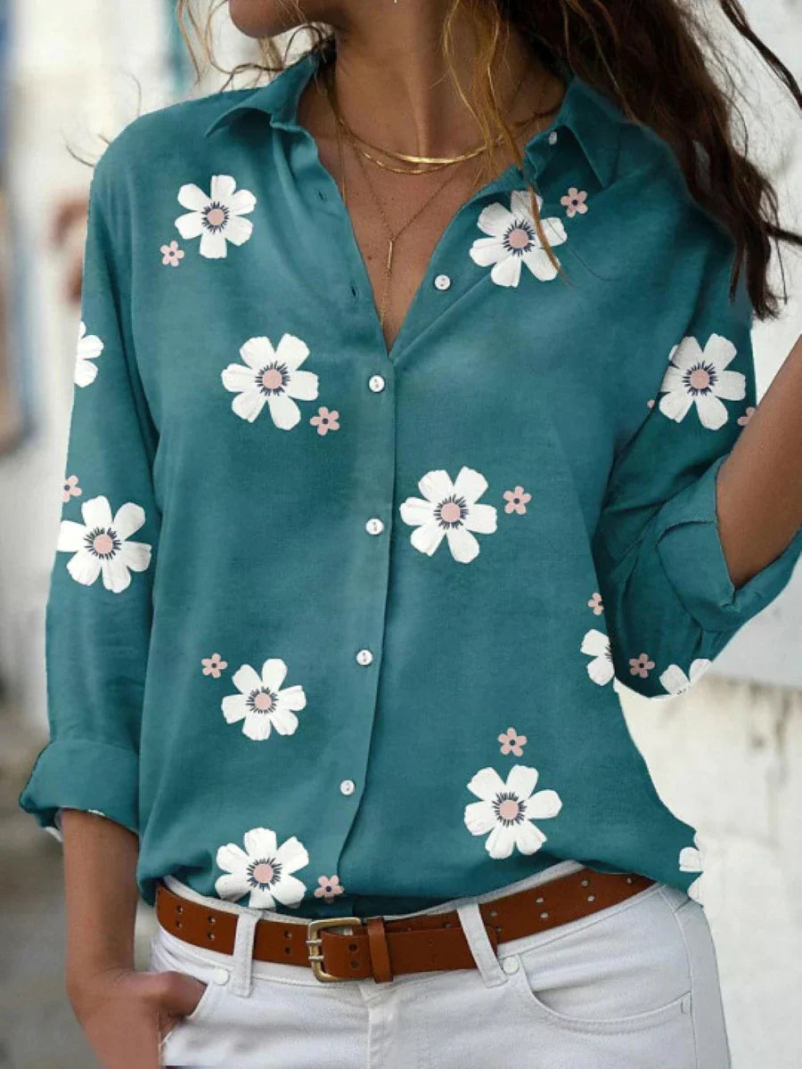 Ellavira – Floral Button Up Long Sleeve Shirt Women