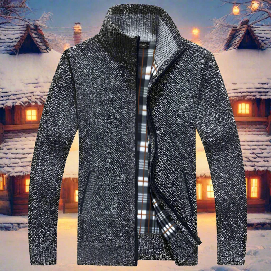 Thoran – Herren Reißverschluss-Pullover mit kariertem Futter