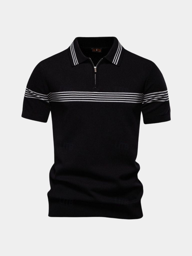 Melgior – Slim Fit cipzáras galléros csíkos pólóing