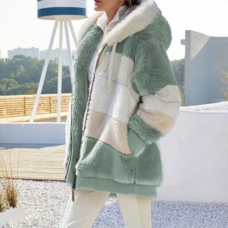 Faylura – Women’s Soft Plush Fluffy Hooded Cardigan