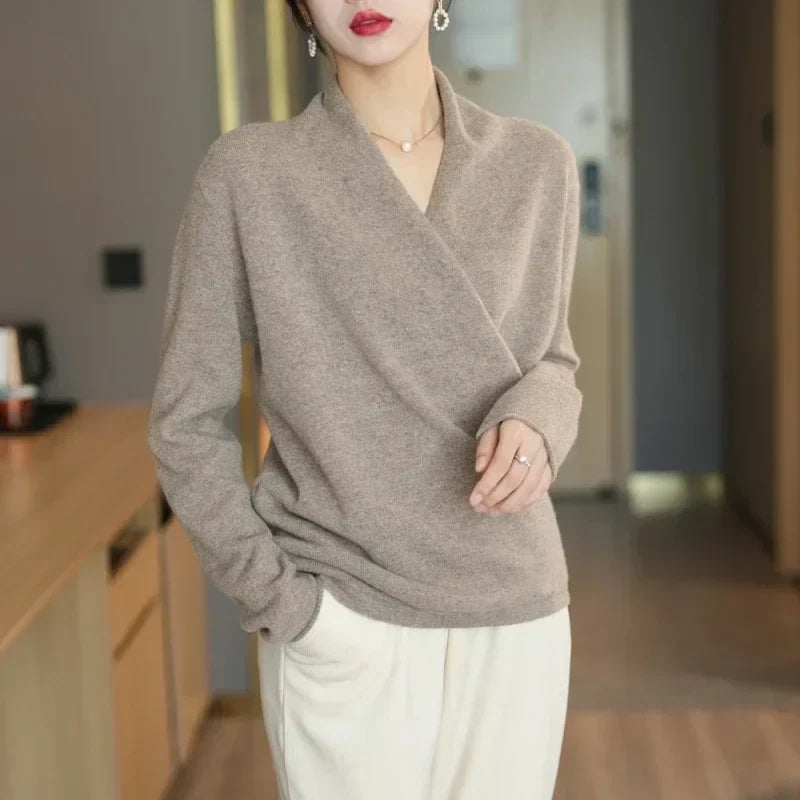 Caeloria - Camisola Envolvente de Mistura de Caxemira para Mulher