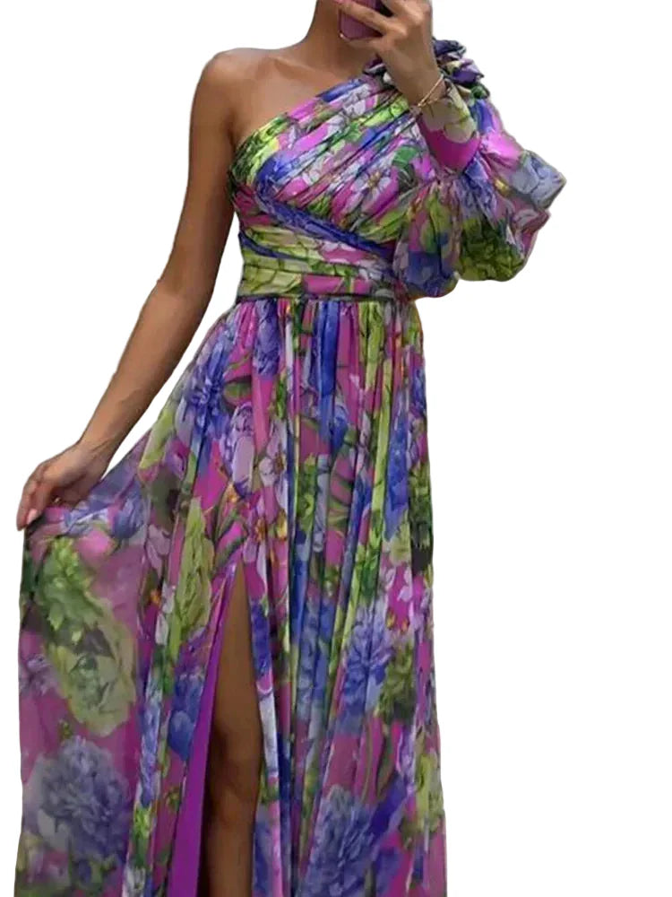 Violettaire - Vestido Maxi Floral com Uma Manga