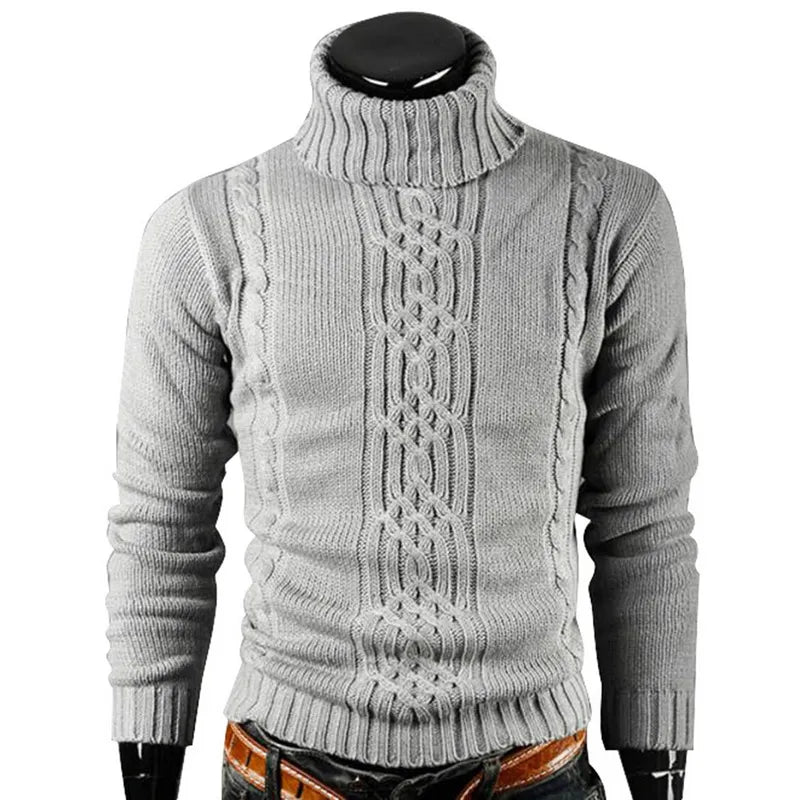 Corvan – Men’s High Neck Cable Knit Sweater