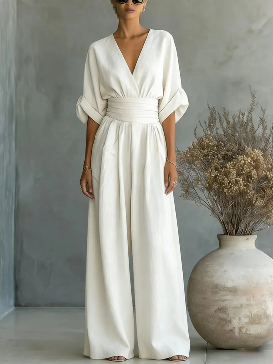 Elisira – Elegant V Neck Fluid Womens Jumpsuit