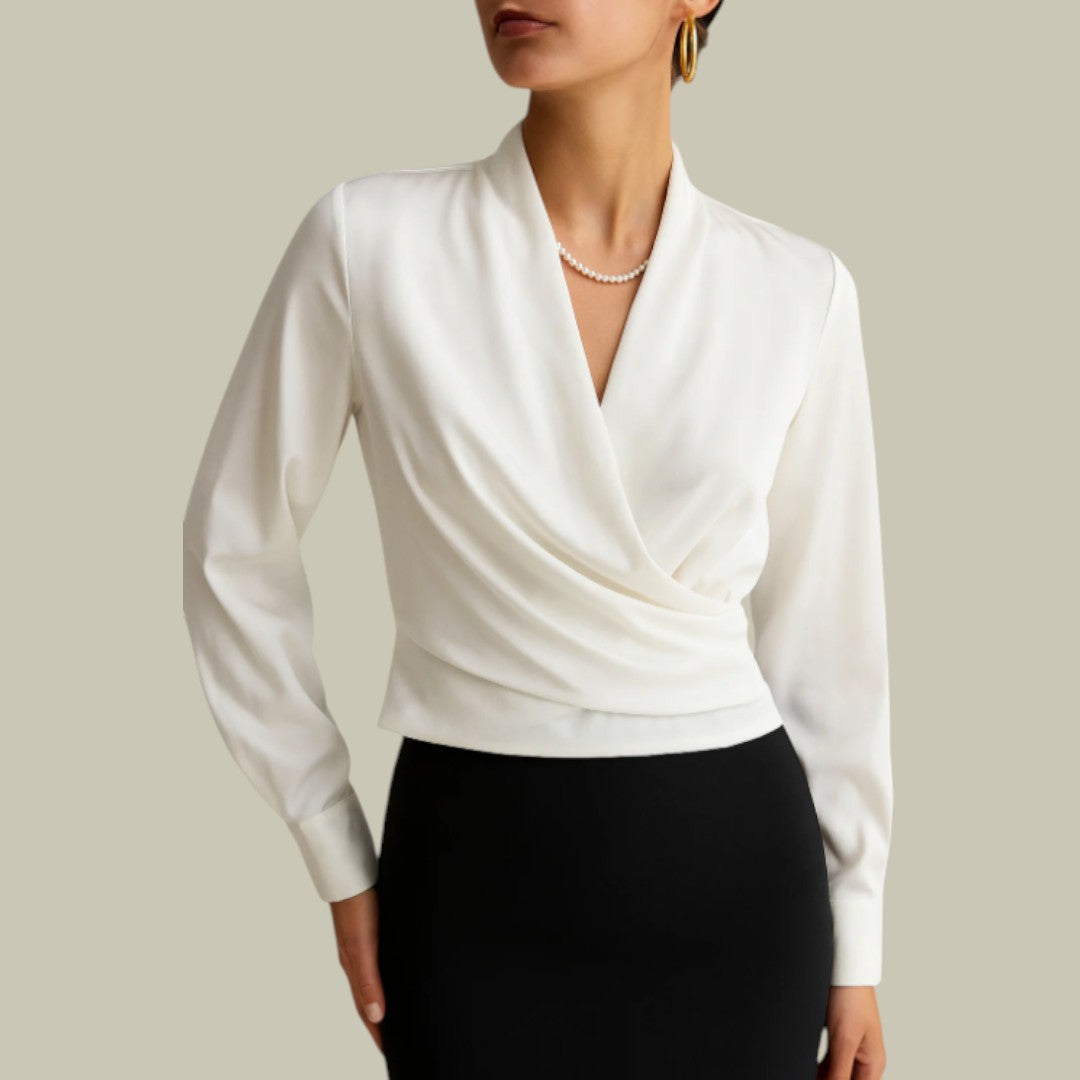Nherisa – Elegáns szatén átlapolt női blúz