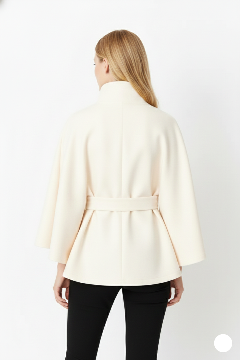 Valoria - Womens Wool Coat With High Collar And Belt