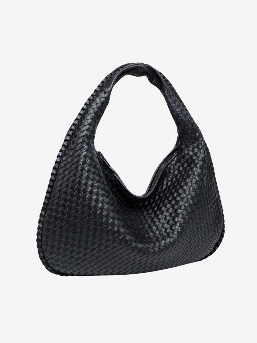 Lorna - Woven Leather Crescent Hobo Shoulder Bag
