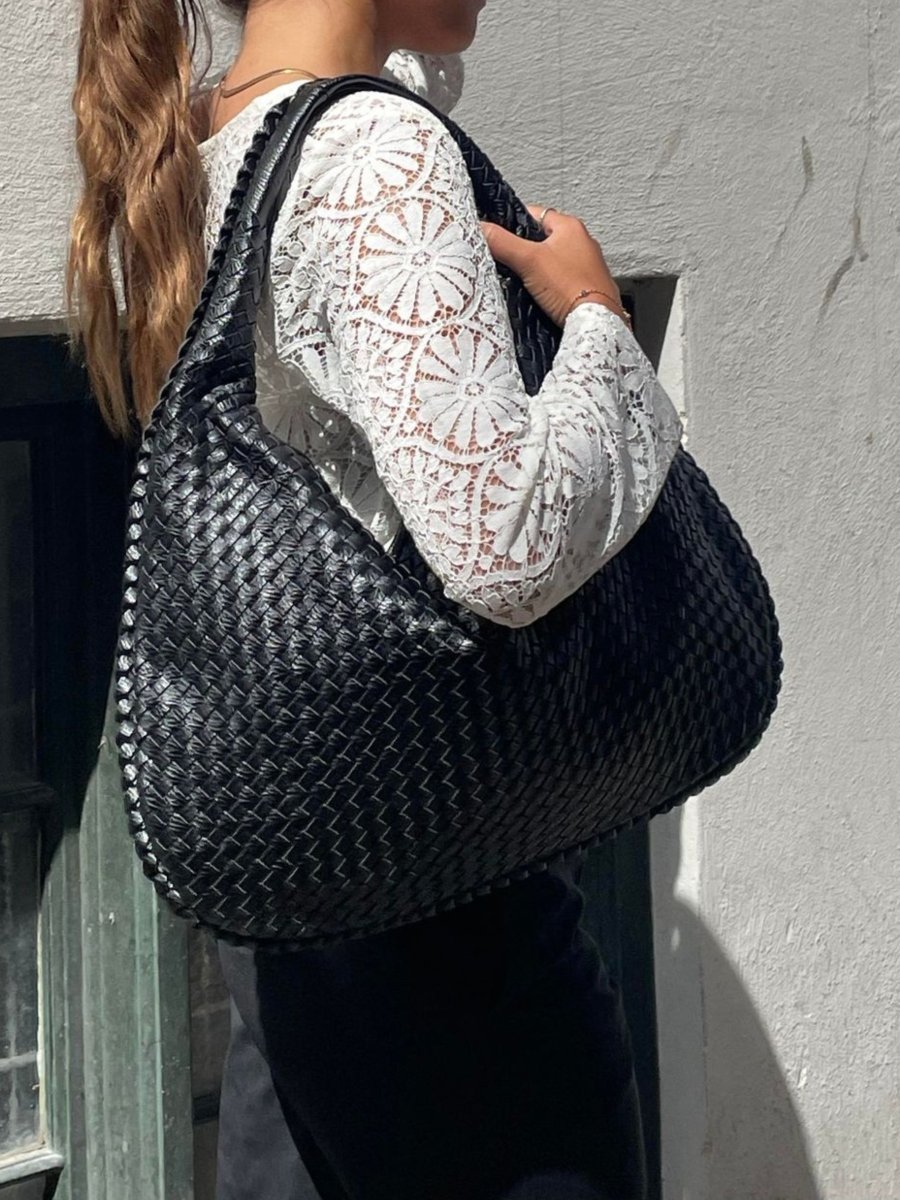 Lorna - Woven Leather Crescent Hobo Shoulder Bag
