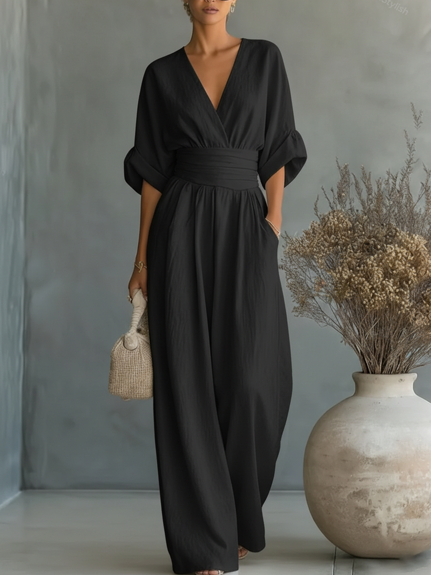 Elisira – Elegant V Neck Fluid Womens Jumpsuit