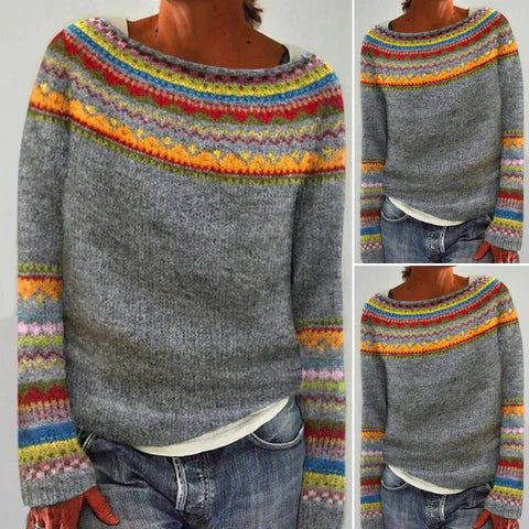 Orlienna – Damski sweter dziany z kolorowym wzorem etnicznym