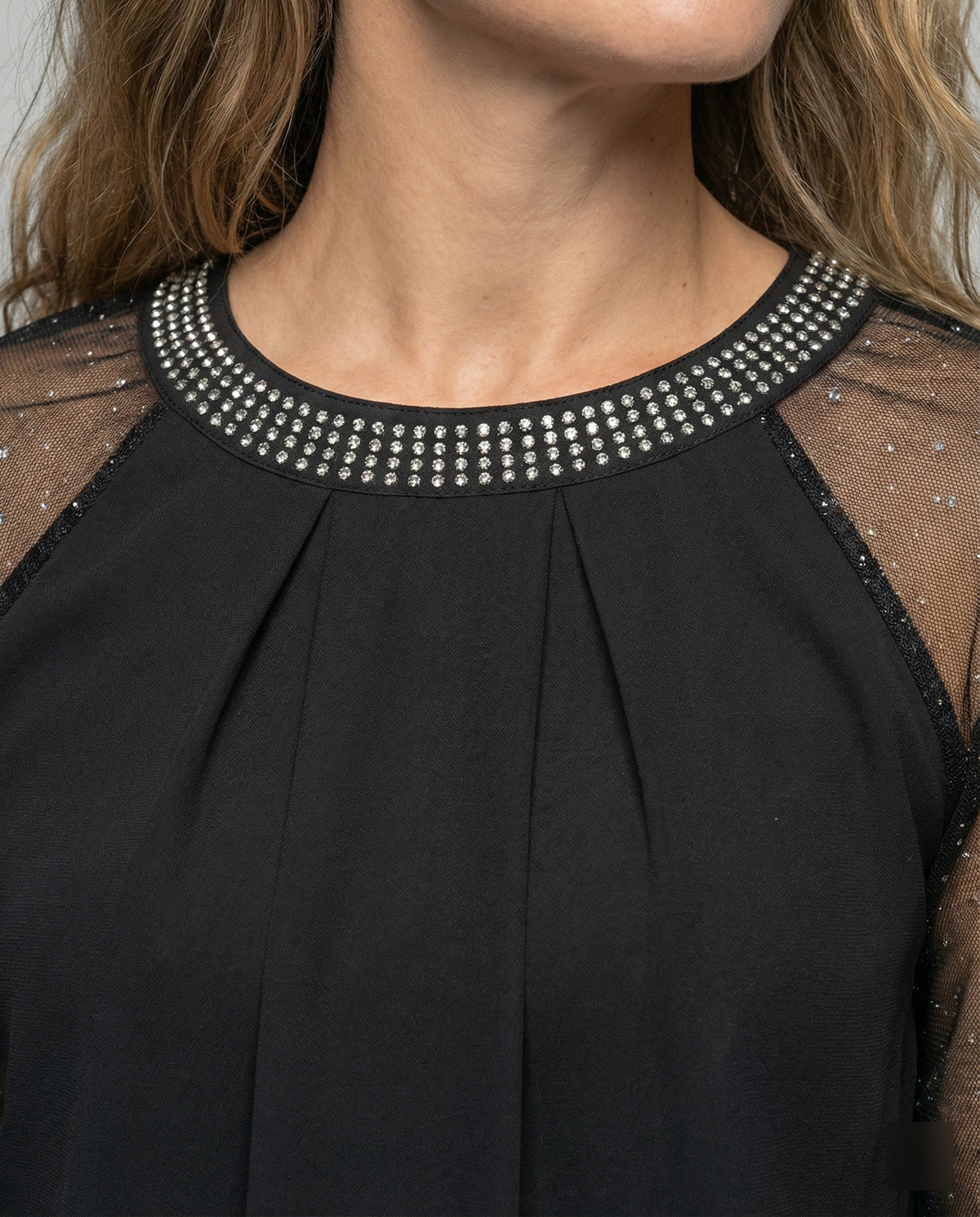Elisandre - Sequin Mesh Top With Sheer Sleeves