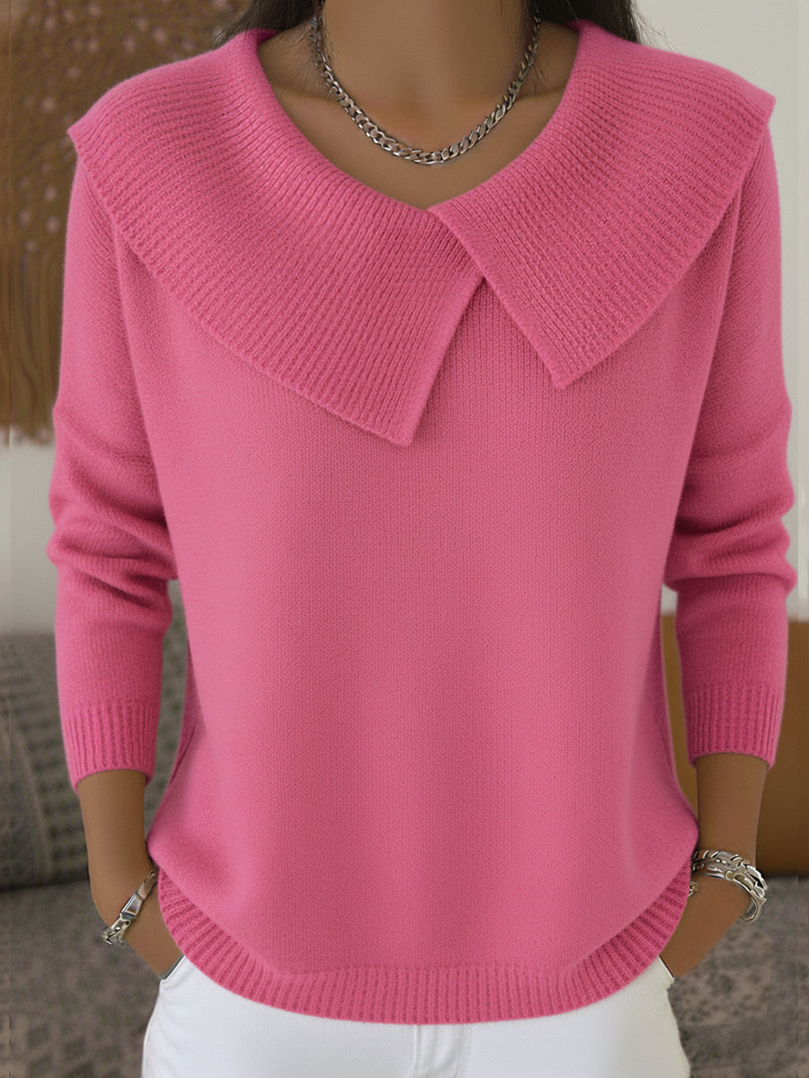 Claire – Dámský svetr s výstřihem do V a oversized límcem