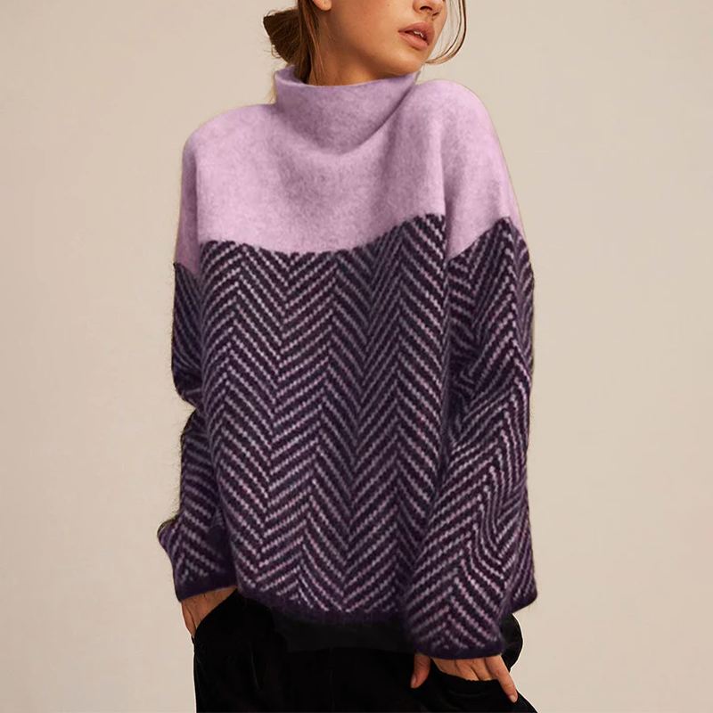 Zeraphine - Pull col roulé en cachemire à chevrons pour femmes