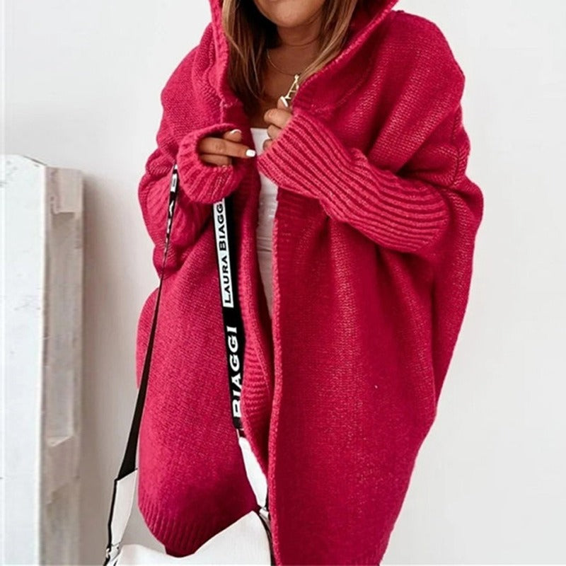 Thalora – Kvinders Lange Hætte Strikkede Cardigan