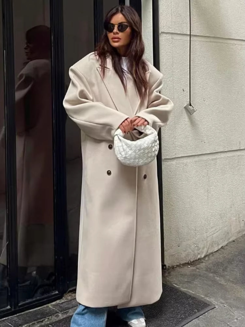 Elvoura – Women’s Double-Breasted Maxi Coat
