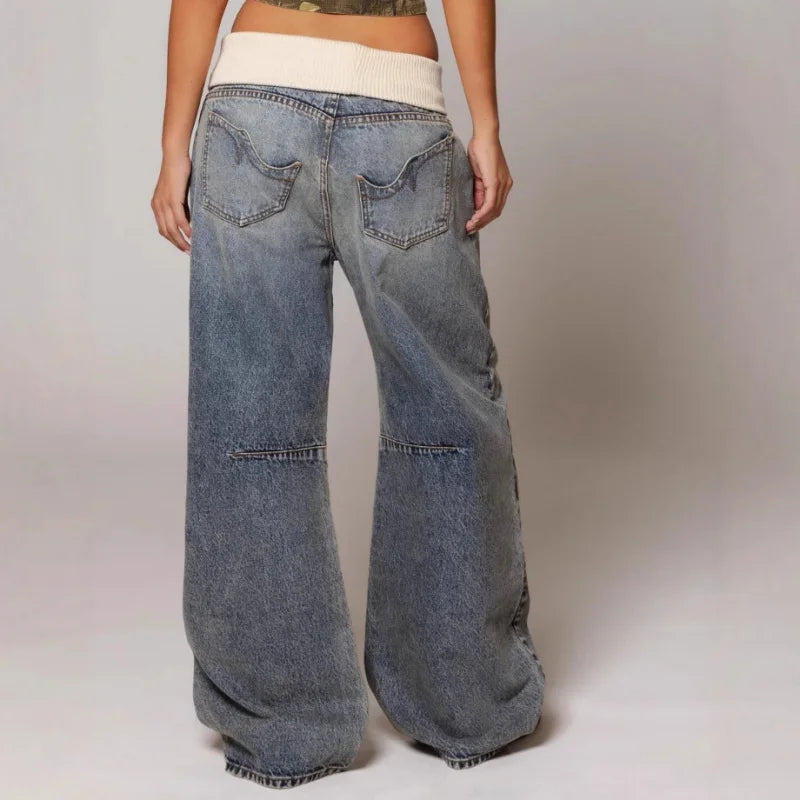 Nalora – Pantalon large pour femme avec ceinture contrastante
