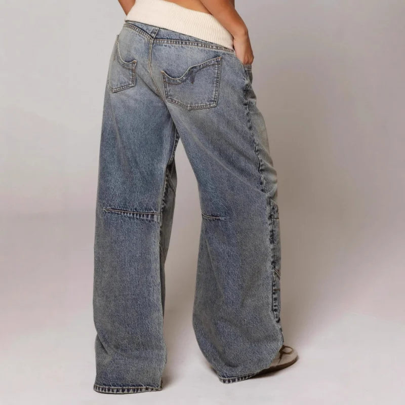 Nalora – Pantalon large pour femme avec ceinture contrastante