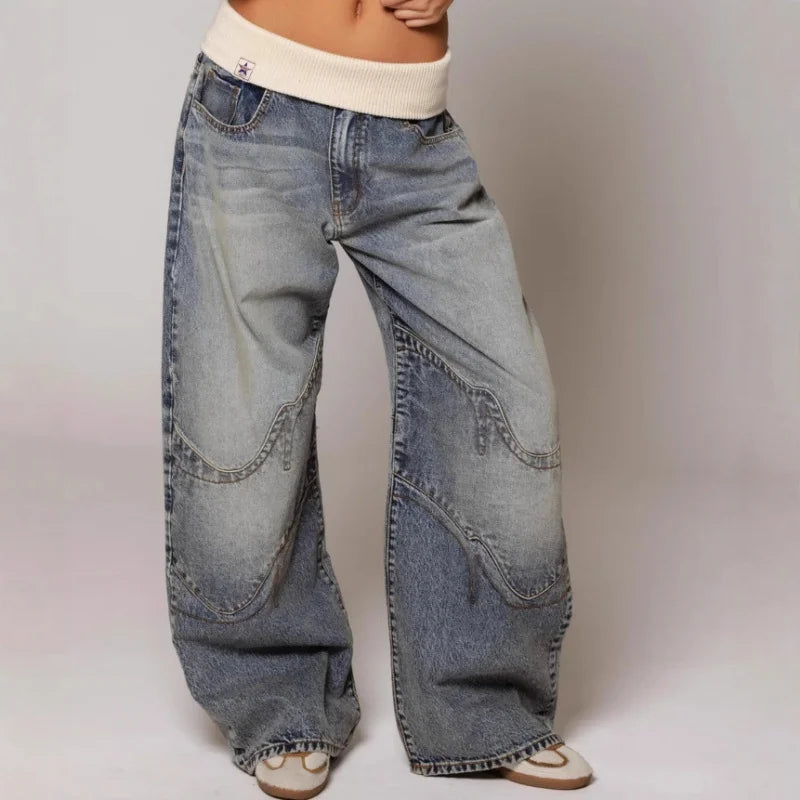 Nalora – Pantalon large pour femme avec ceinture contrastante