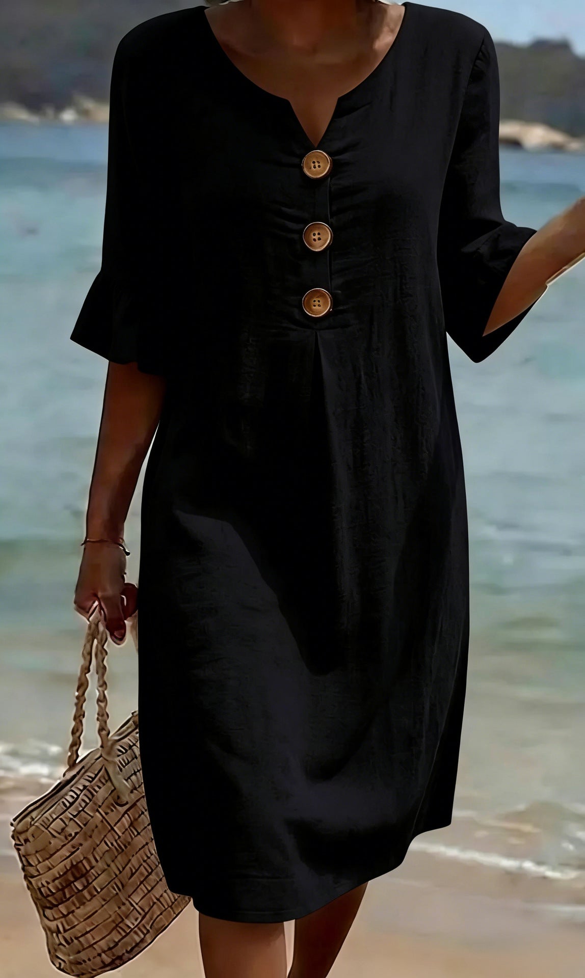 Elisane – Womens Cotton Linen Summer Button Dress