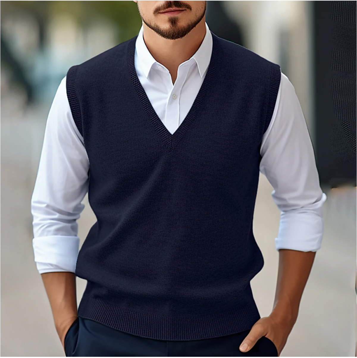 Herren-Pullover - Ärmelloser Strickpullover mit V-Ausschnitt