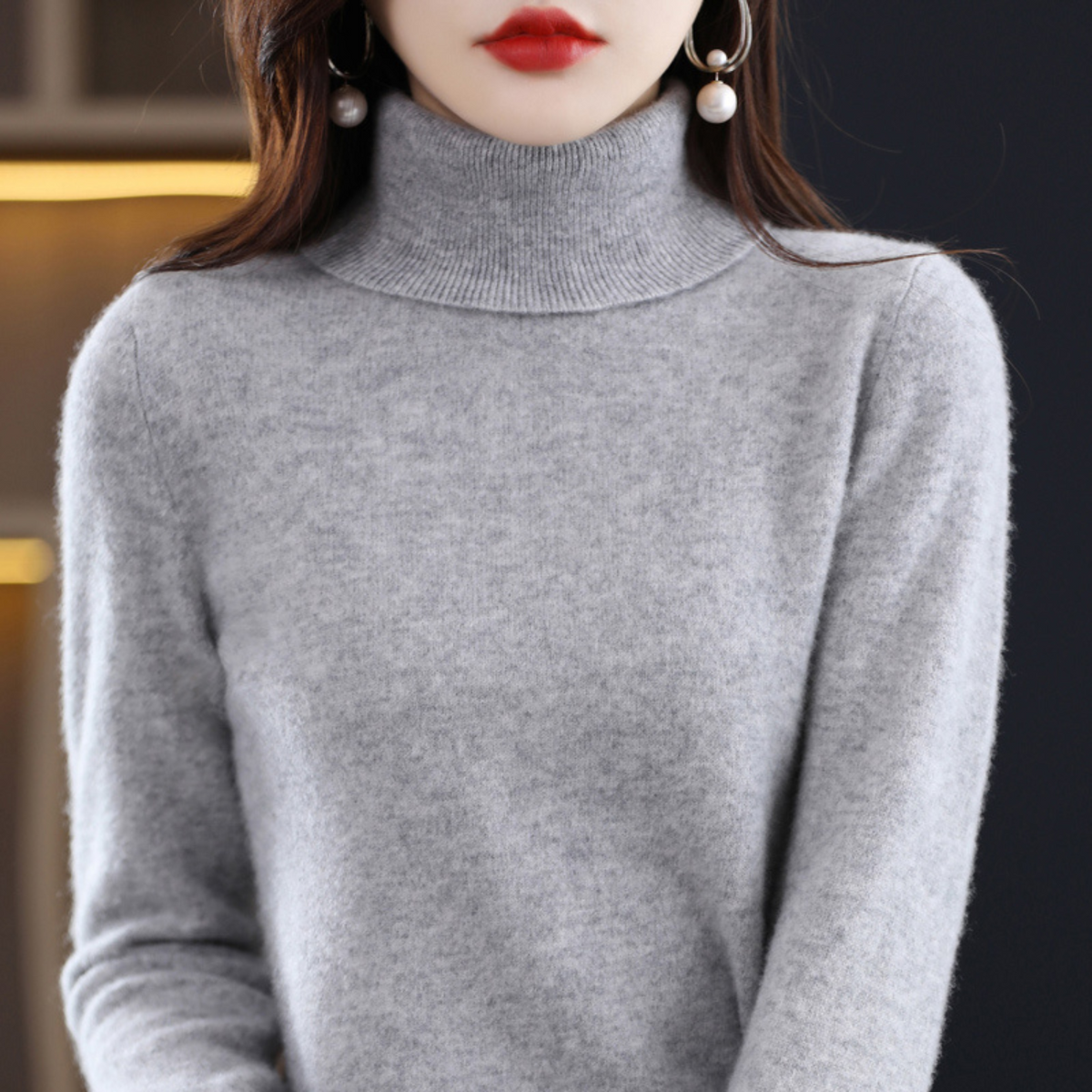 Elvarise - Womens Cashmere Turtleneck Knit Sweater