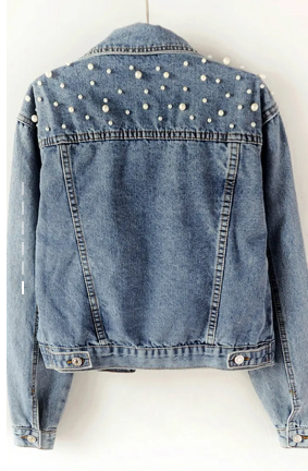 Avelisse - Chaqueta de mezclilla para mujer con perlas decorativas