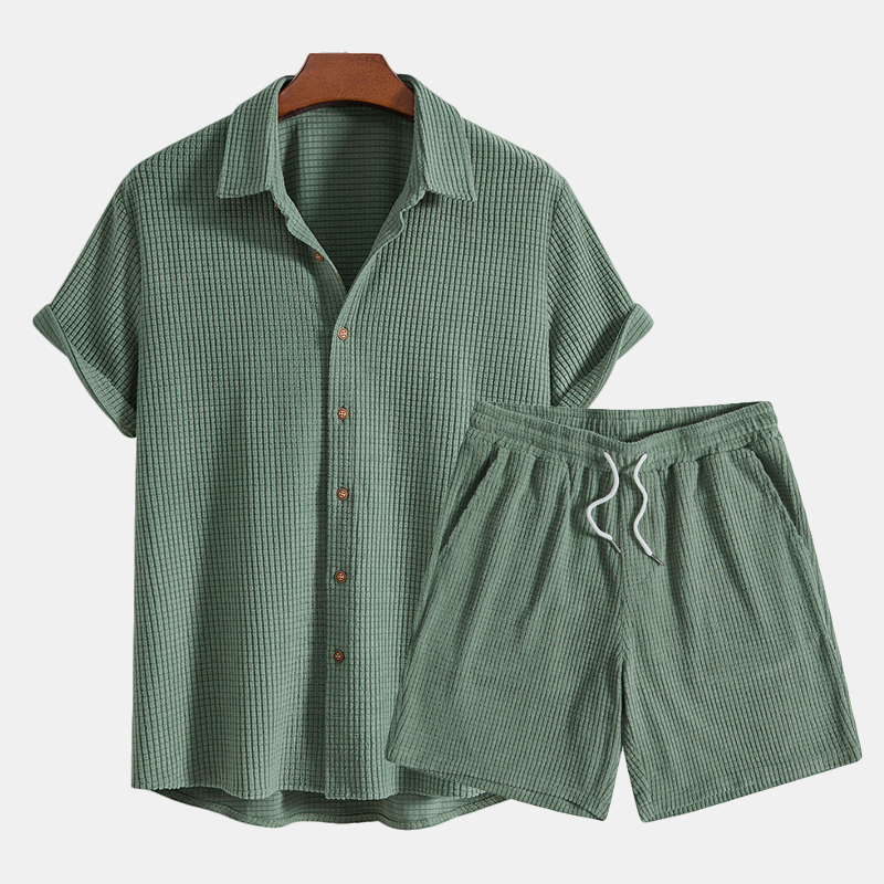 Georgie – Men’s Casual Two Piece Shirt And Shorts Set