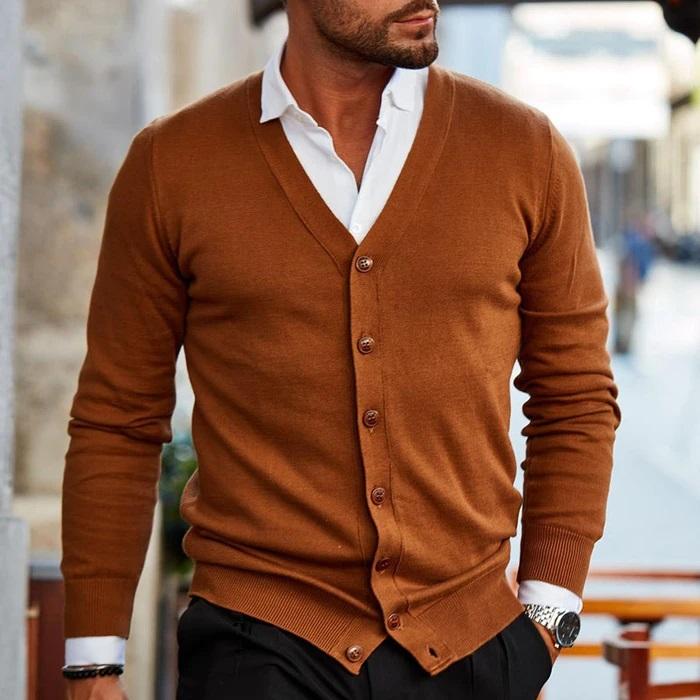 Herren Strickweste - Cardigan mit Knopfleiste und langen Ärmeln