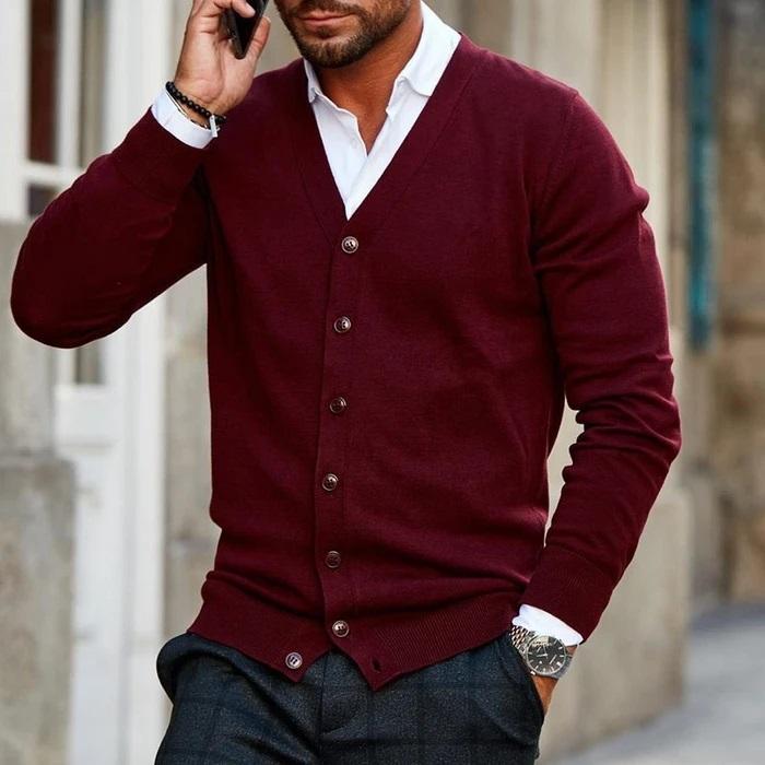 Herren Strickweste - Cardigan mit Knopfleiste und langen Ärmeln