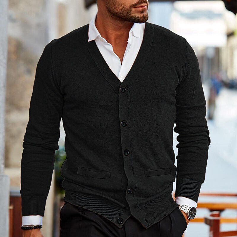 Herren Strickweste - Cardigan mit Knopfleiste und langen Ärmeln