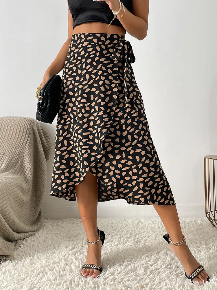 Biance – Dames casual rok met print en wikkelceintuur