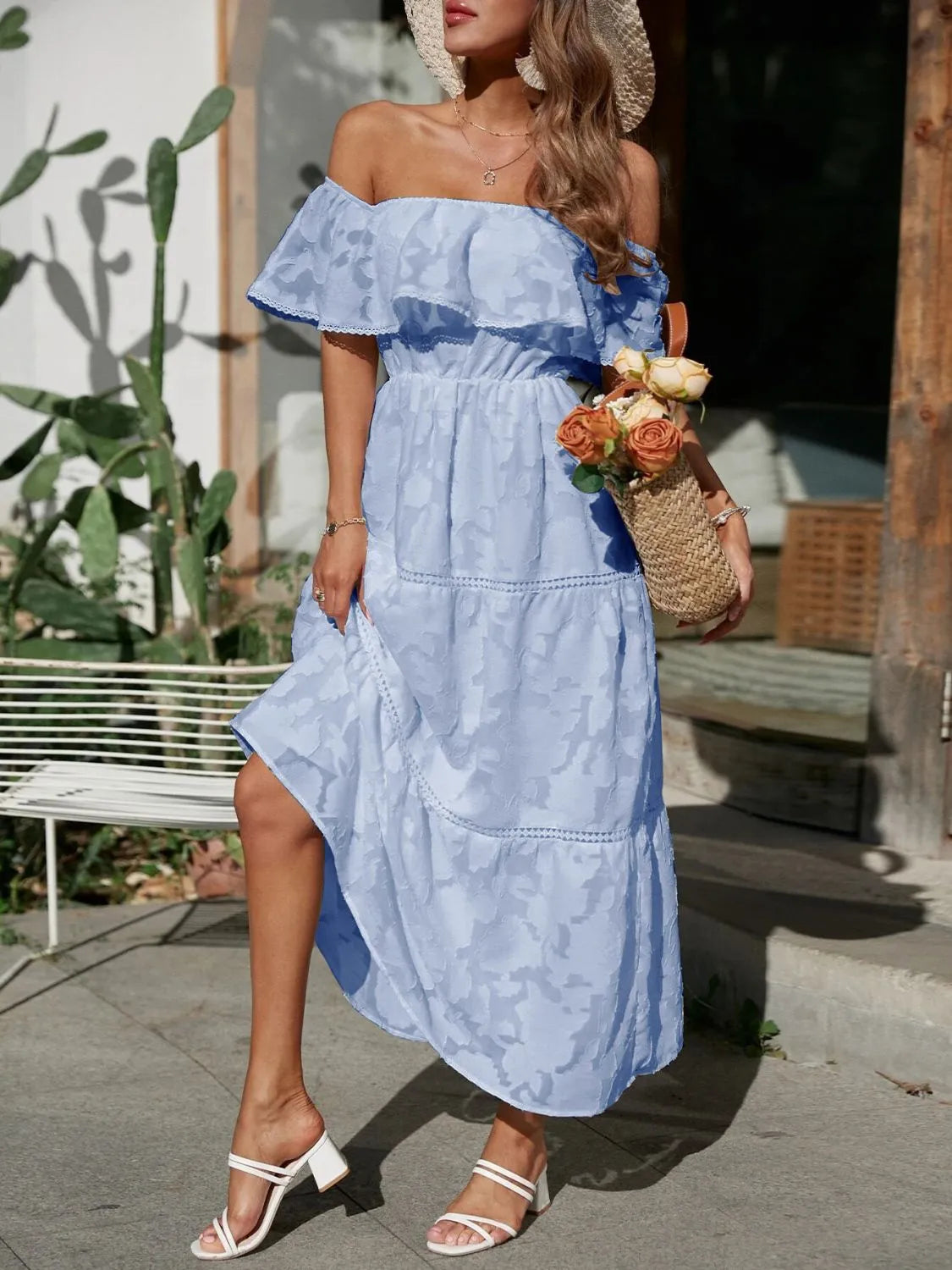Catherin – Maxikleid mit Stufenrock und Carmenausschnitt für Hochzeitsgäste