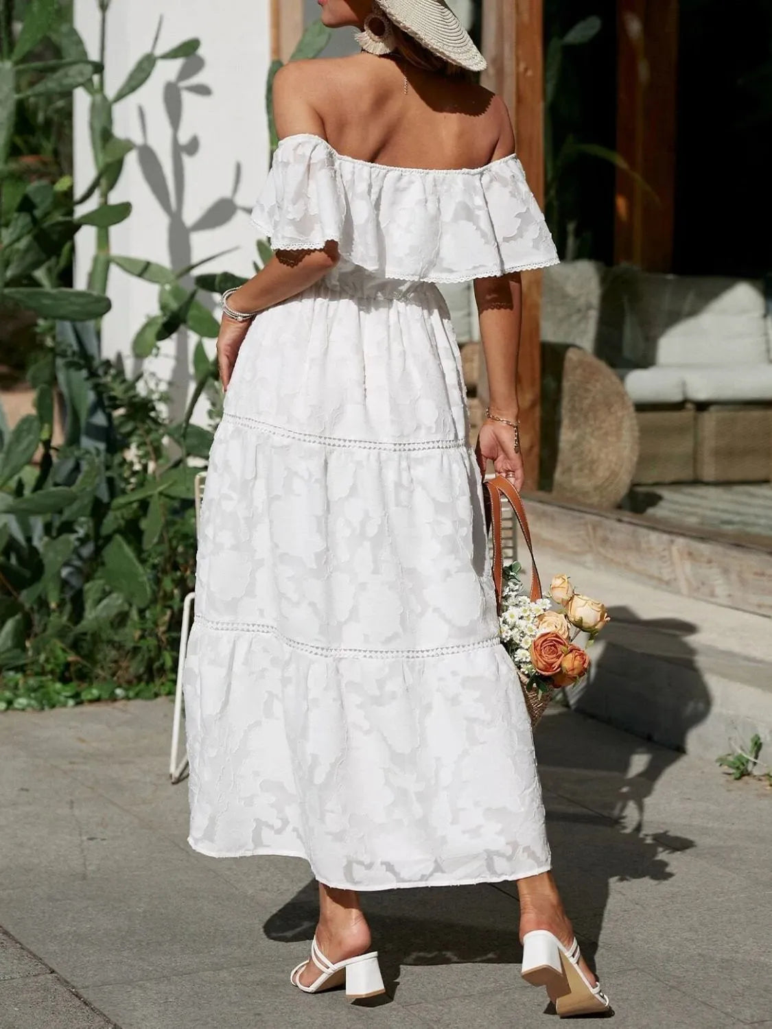 Catherin – Maxikleid mit Stufenrock und Carmenausschnitt für Hochzeitsgäste