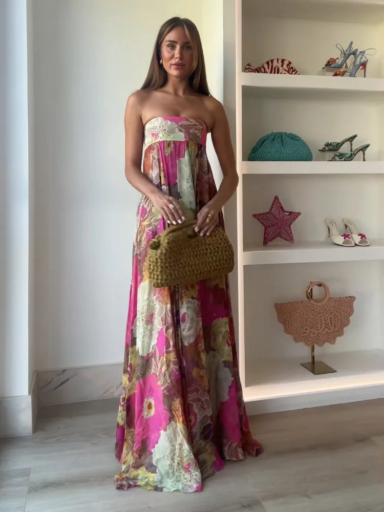 Ivy - Vestido Maxi Floral sem Alças para Convidada de Casamento