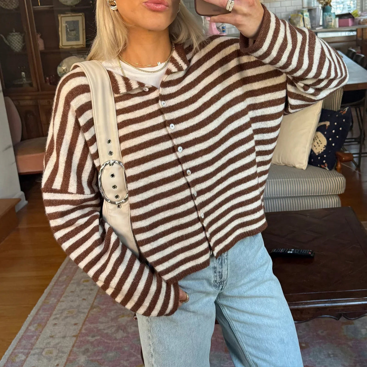 Julienne – Women's Striped Button Front Cardigan Sweater